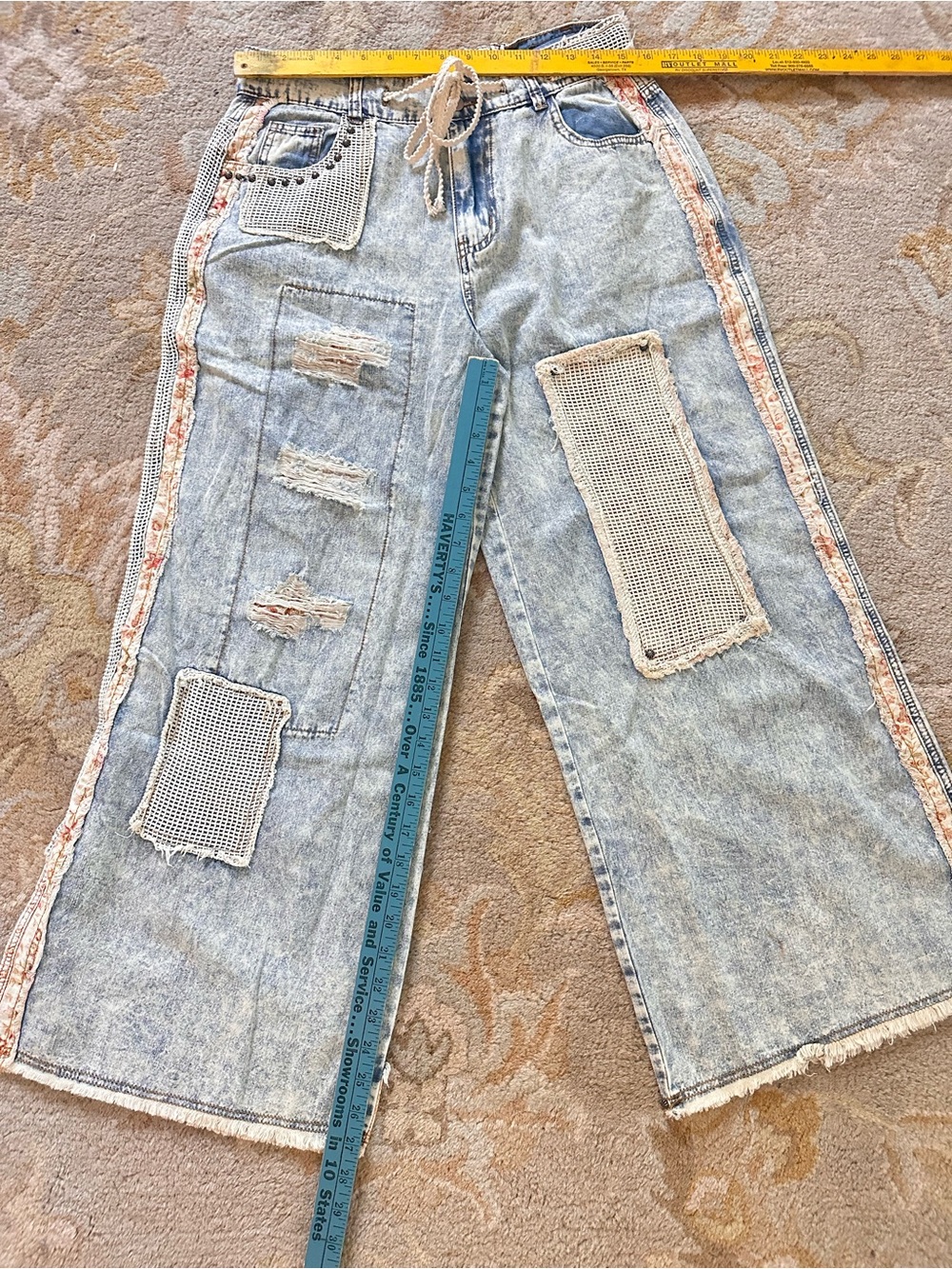 NEW POL patchwork raw edge pants in vintage denim - Picture 10 of 13
